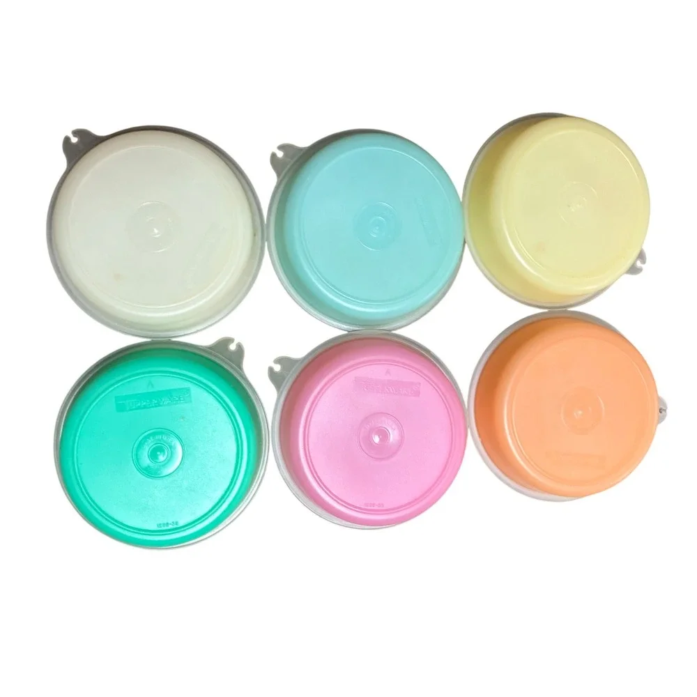 Vintage Tupperware Snack Cup Set 6 Rainbow Small Bowls with Lids 1286-38 Pastel